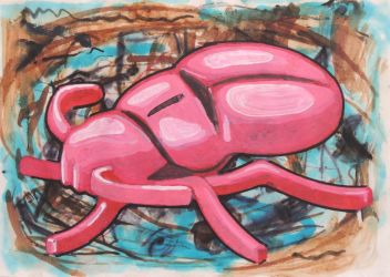 Pink Bug, mixed media on paper, 2019