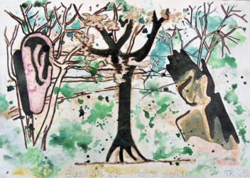 Buddha's Ear Mao's Hand, mixed media, 2020