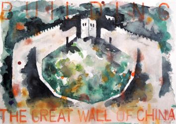 Building the Great Wall of China, mixed media on paper, 2022