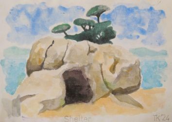 Shelter, water colour on paper, 2024