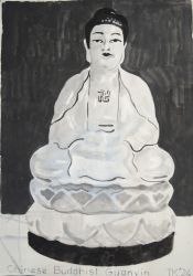 Chinese Buddhist Guanyin, gouache on paper, 2024