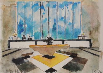 Hefei Hotel Lobby, watercolour on paper, 2024