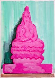 Pink Guanyin, acrylics on paper, 2024